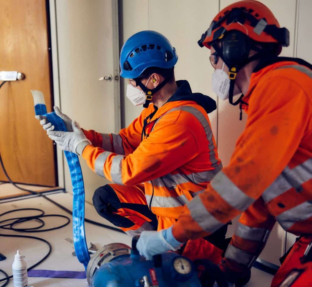 Reliningstekniker som förbereder inför relining Reliningstekniker som förbereder inför relining